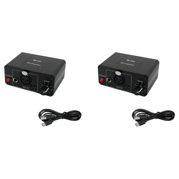 2X Dynamic Microphone Condenser Mic Amplifier M-20 Audio 48V Phantom Power Charging Black for Live Sound Card Speaker C,2 x amplifier 2 x Charging Cable,Black