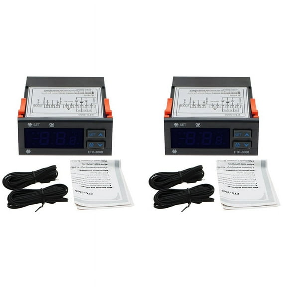 2X ETC-3000 Mini Temperature Controller Refrigerator Thermostat Regulator Thermoregulator Dual Sensor 220V,2 x Temperature Controller 4 x sensor 2 x Manual (English),Black