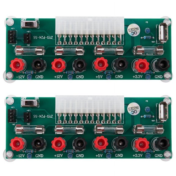2X Electric Circuit 24Pins Atx Benchtop Computer Power Supply 24 Pin Atx Breakout Board Module Dc Plug Connector plastic + metal green,2 x ATX PC Power Supply Breakout Module Adapter