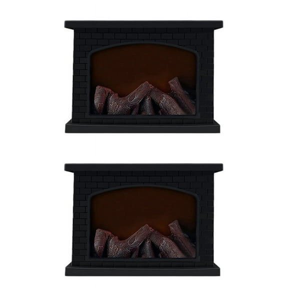 2X Electric Fireplace Lantern LED Flame Log Effect Rectangle Fire Place Lantern
