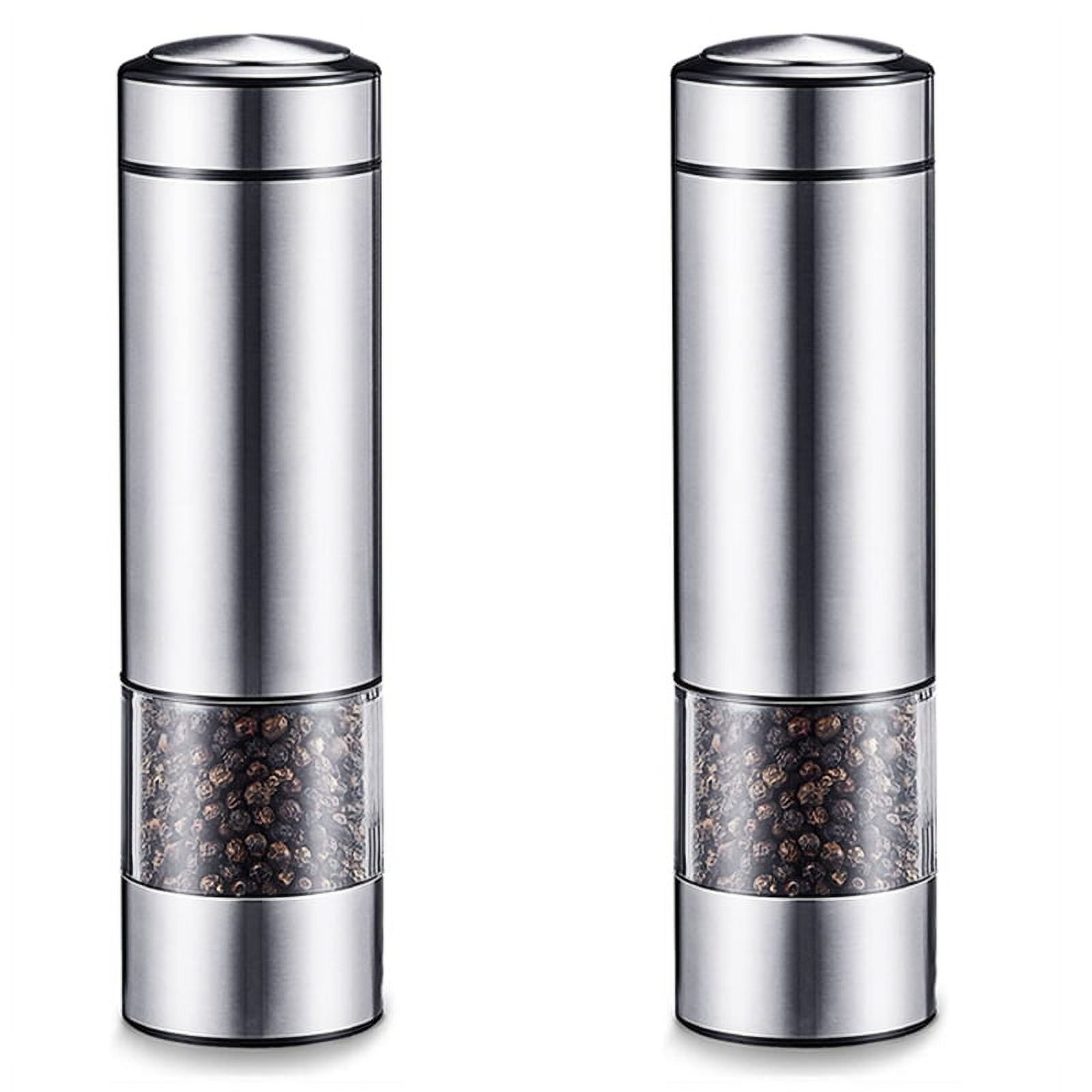 2X Electric Pepper Grinder, Automatic Pepper Mill Grinder, Stainless Steel Battery Operated Salt Grinder Refillable