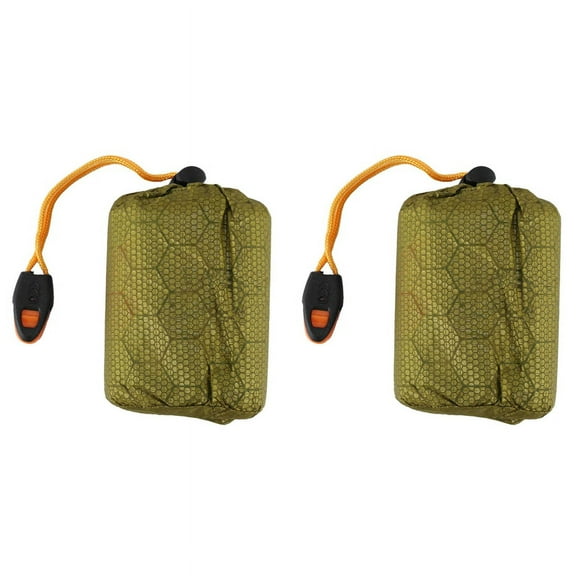 2X Emergency Sleeping Bag Bivy Sack with Whistle Outdoor Survival Sleeping Bag Thermal Blanket for Camping Backpacking,2 * Sleeping Bag 2 * Storage Bag with Whistle,green