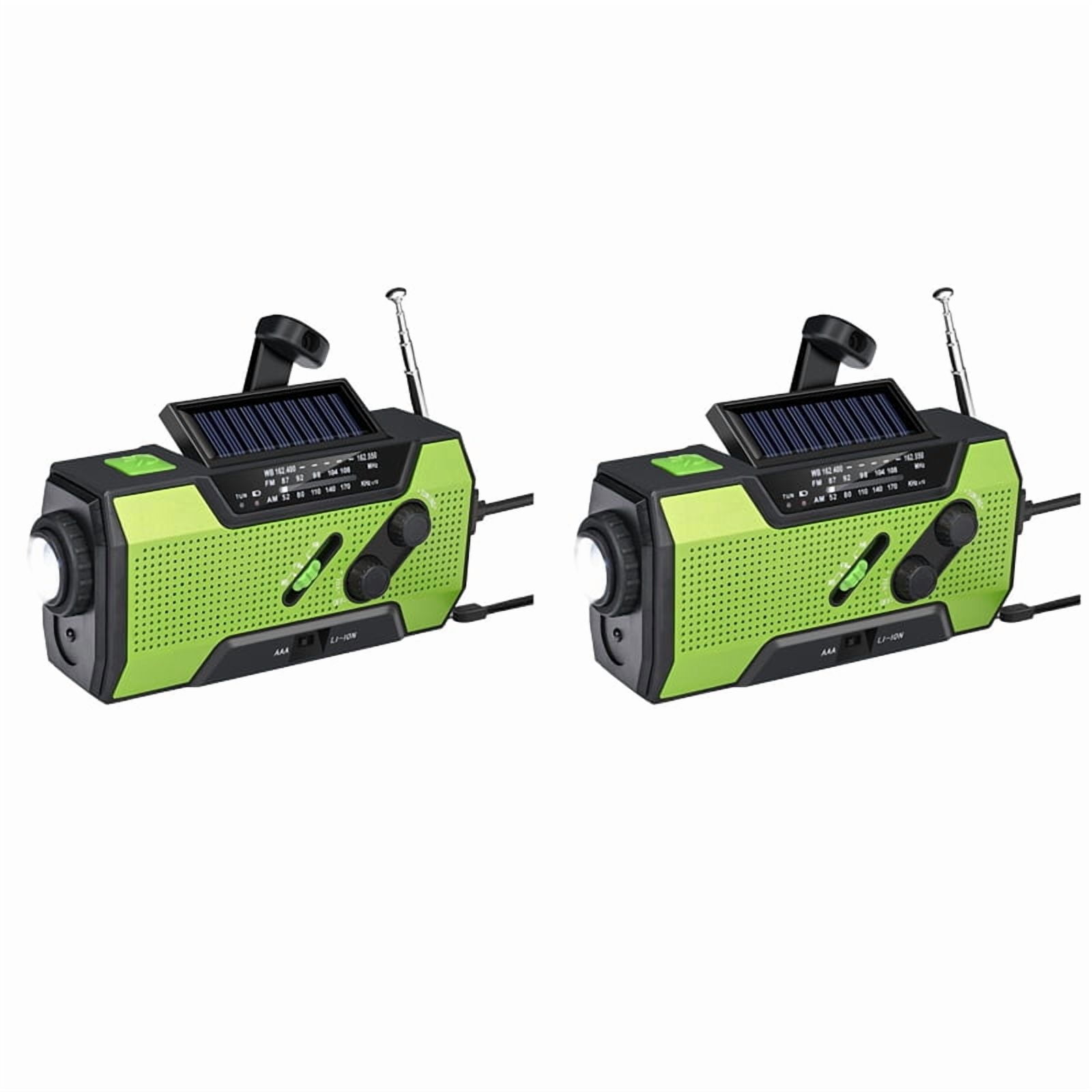 2X Emergency Weather Radio Hand Crank Portable Solar Charging with AM/FM/NOAA LED Flashlight SOS Alert 2000mah