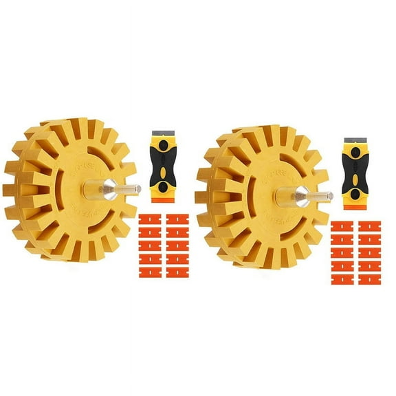 2X Eraser Wheel Decal Remover Set 4 Inch Adhesive Sticker and Vinyl Remover with Plastic Blades and Drill Adapter