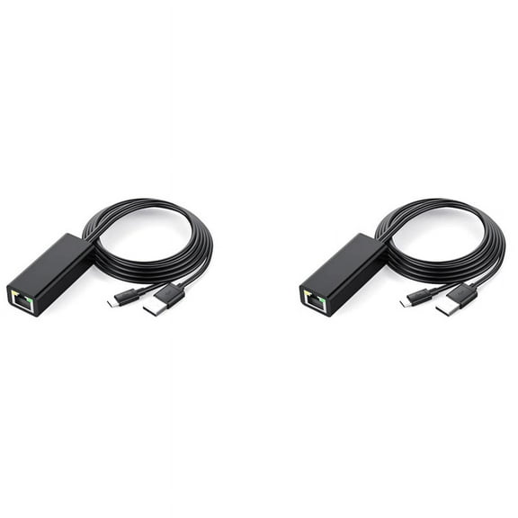2X Ethernet Adapter with Power Cable for (2Nd Gen),4K Stick,TV Square,Micro-USB To RJ45 Wired LAN Adapter,Black