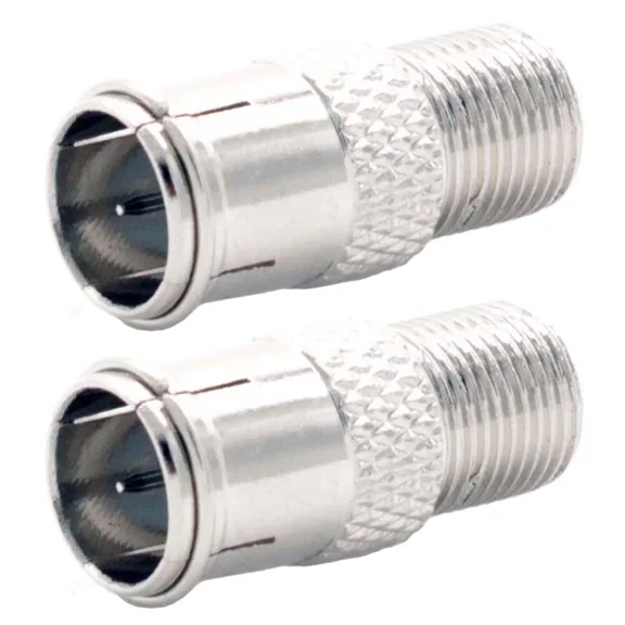 2X F-Type Male To Female Quick-Push-On Adapter Coaxial Cable Connector Nickel