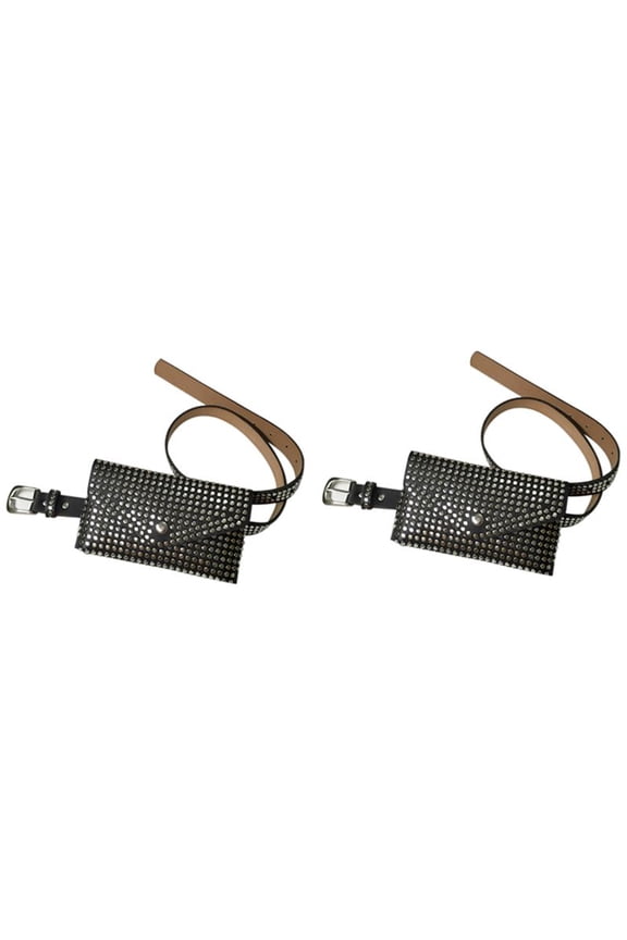 2X Fashion Rivets Waist Pack Luxury Designer Fanny Pack Small Women Phone Pouch Punk Belt Bag Purse(Black),2 x belt bag,Black