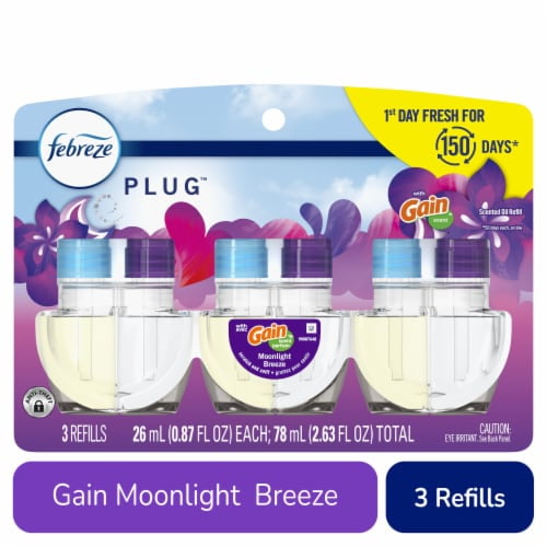 2X - Febreze PLUG Air Freshener Gain Moonlight Breeze, 3 Pack 0.87 fl oz Oil Refill