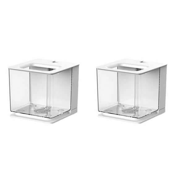 ! 2X Fish Tank Aquarium Easy to Change the Water Acrylic Plastic Self-Cleaning Small Tank(White)