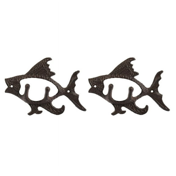 2X Fish with Two Hooks Ocean Series Cast Iron Wall Hook Wall Mount Towel Hanger Hook for Hat, Key, Coats