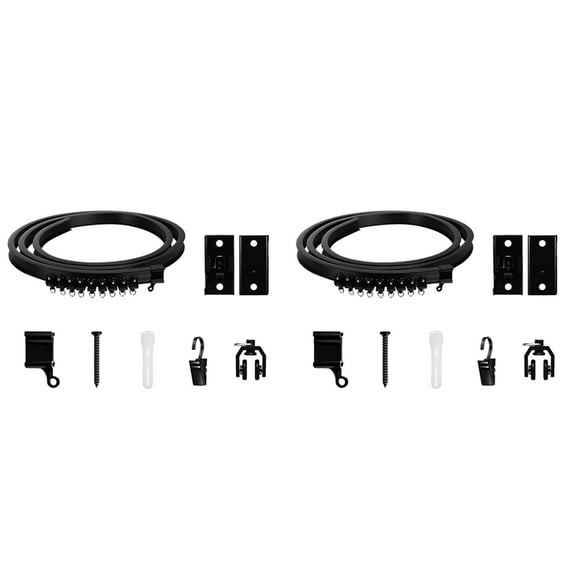 2X Flexible Bendable Curtain Track, Ceiling Wall Mounted, Black Curved Heavy Duty RV Sliding Curtain Track 2Meter