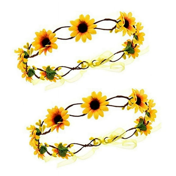 2X Floral Autumn Sunflower Crown Hair Accessories Bridal Holiday Hair with Sunflower Hair Accessories