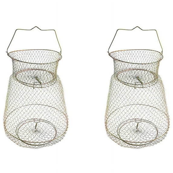 2X Foldable Portable Steel Wire Fishing Pot Trap Net Crab Crawdad Cage Fish Basket