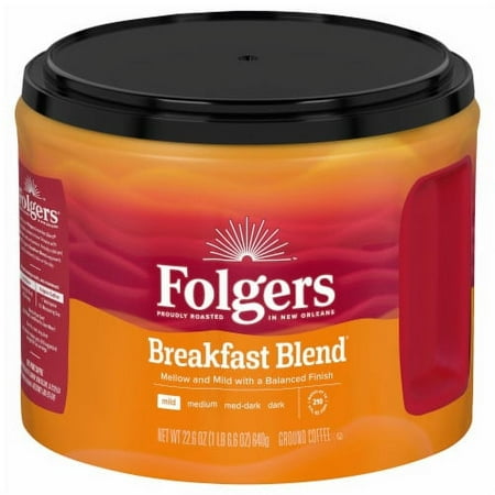 Pack of 2 - Folgers Breakfast Blend Ground Coffee, Smooth & Mild Coffee, 22.6 Ounce Canister