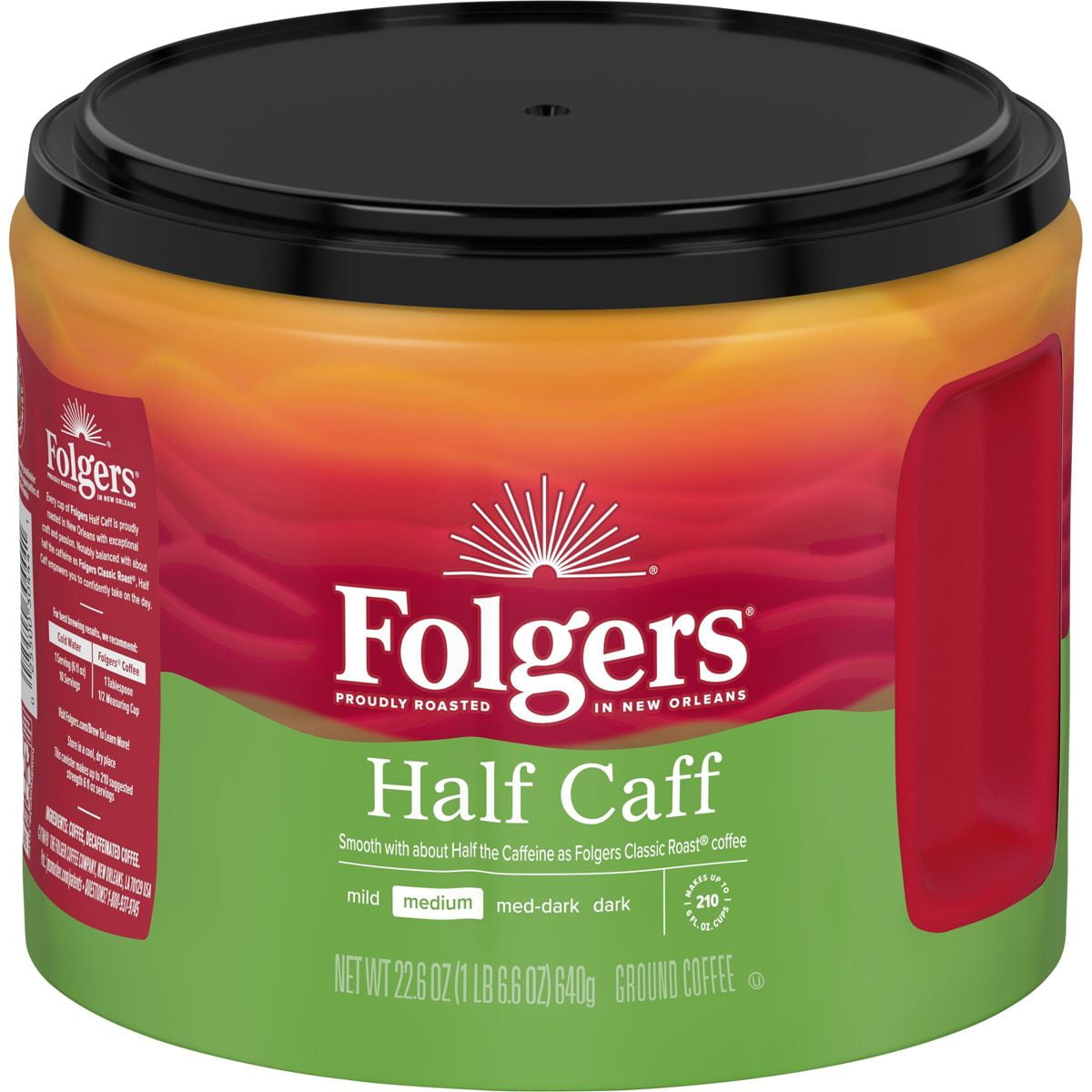 Folgers Half Caff Medium Roast Ground Coffee, 22.6 Ounce Canister - Pack of 2