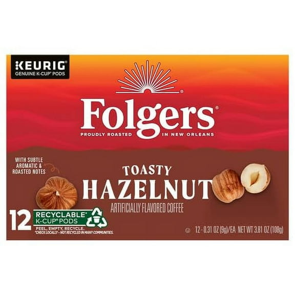2X - Folgers Toasty Hazelnut Flavored Coffee, 12 Keurig K-Cup Pods