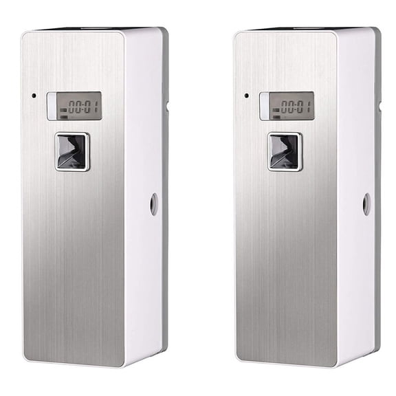 2X Free Standing Wall-Mounted Home Odor Neutralizing Automatic Freshener Fragrance Aerosol Dispenser Silver