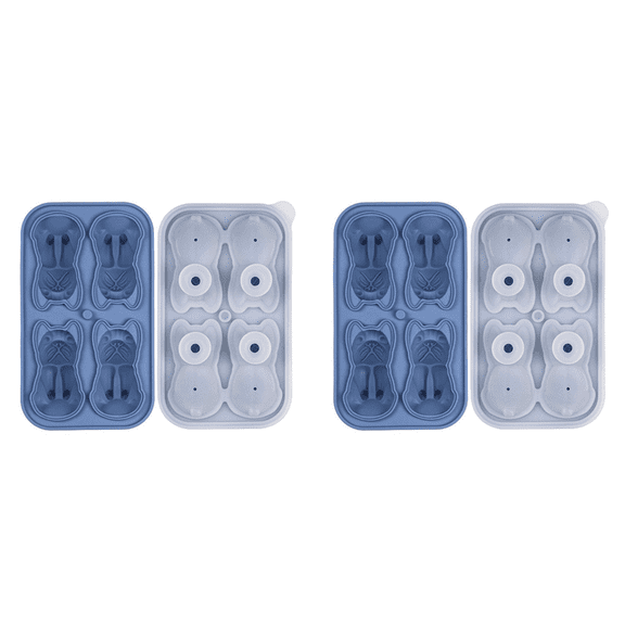 2X French Bulldog Ice-Cube Mold, 4 Hole Fun Shapes Frenchie Bull Dog Ice-Cube Tray for Whiskey,Cocktail, Blue,2 x Ice Tray,Blue