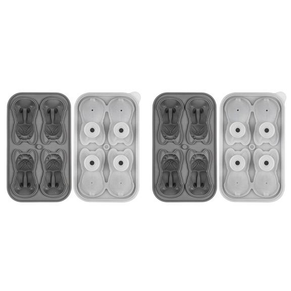 2X French Bulldog Ice-Cube Mold, 4 Hole Fun Shapes Frenchie Bull Dog Tray for Whiskey,Cocktail, Grey