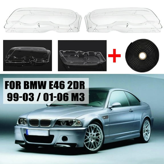 2X Front Headlamp Cover Headlight Lens + Sealant For 99-03 for BMW E46 2DR M3 01-06