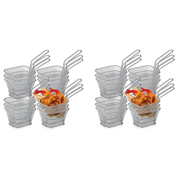 2X Fry Basket French Fry Holder Chip Mini Basket Food Baskets for Serving Reusable Fries Holder Deep Fryer for Home,24 x fried basket,Silver