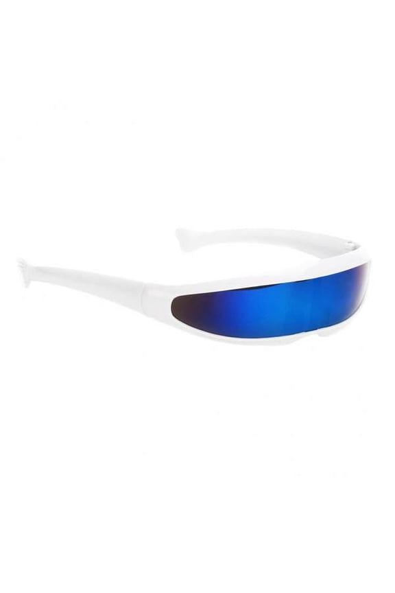 2X Futuristic Narrow Lens Visor Eyewear Sunglasses White Frame Blue Mirrored