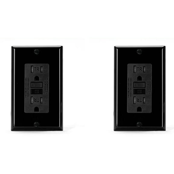 2X GFCI Outlet 15 Amp, Self-Test GFI Electrical Outlet, Tamper  GFCI Receptacle with Wall Plate Black