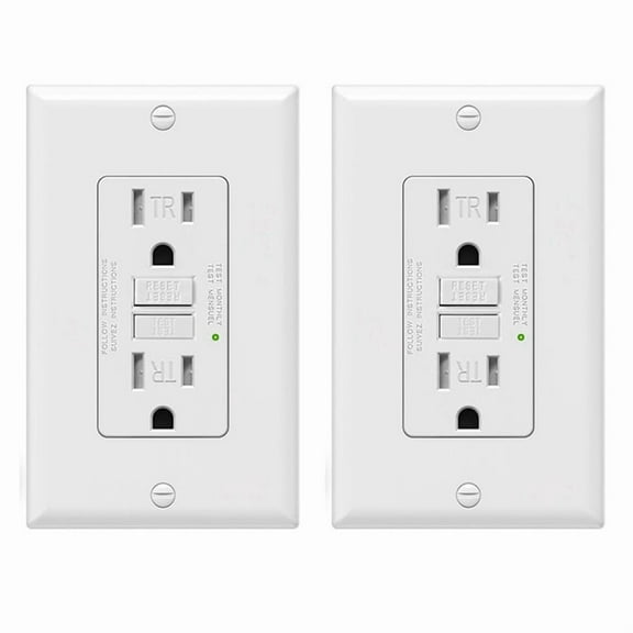 2X GFCI Outlet 15 Amp, Self-Test GFI Electrical Outlet, Tamper GFCI Receptacle with Wall Plate White