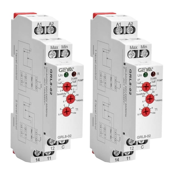 2X GRL8-02 Liquid Control Relay Level Control Relay 10A ACDC24V-240V Wide Range Voltage Water Pump Relay,2 x Relay 2 x Instructions,White