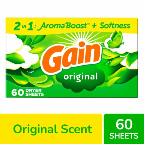 2X - Gain dryer sheets, 60ct, Original Scent, with 2-in-1 Aroma boost Plus Softness 60 ct