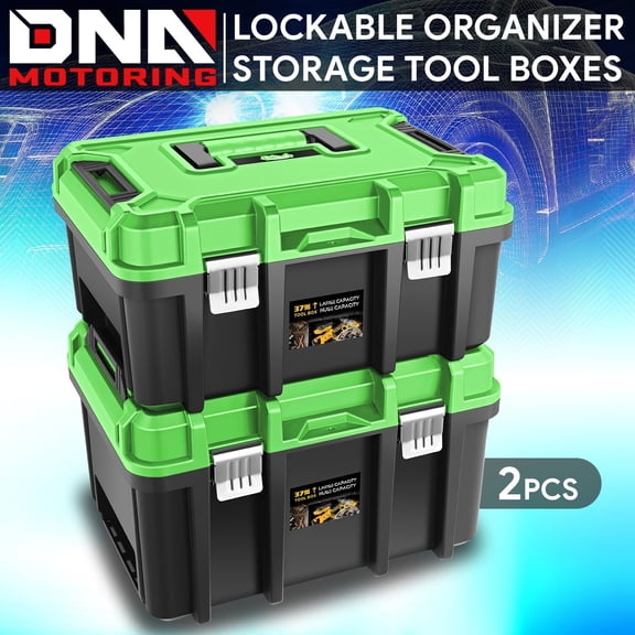 2X Garage Lockable Organizer Storage Portable Tool Box w/ Removable Tray Green