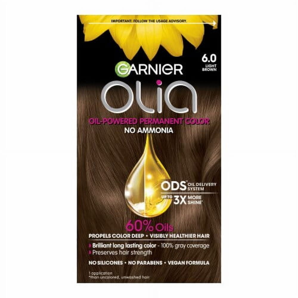 2X - Garnier Olia Oil Powered Ammonia Free Permanent Hair Color 6.0 Light Brown - 1 kit