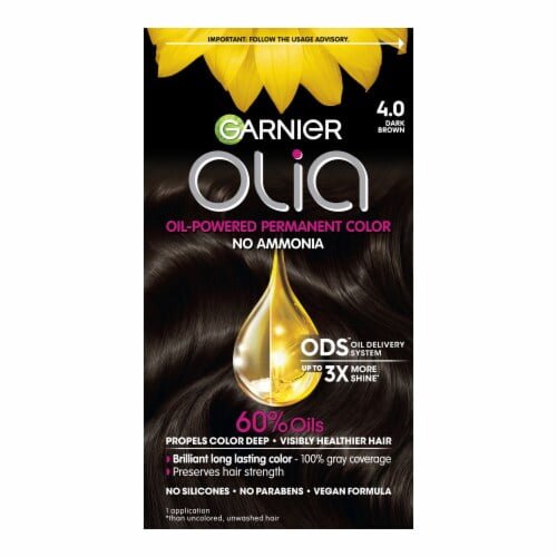 Garnier Hair Color Olia Ammonia-Free Brilliant Color Oil-Rich Permanent Hair Dye, 4.0 Dark Brown, 2 Count (Packaging May Vary)
