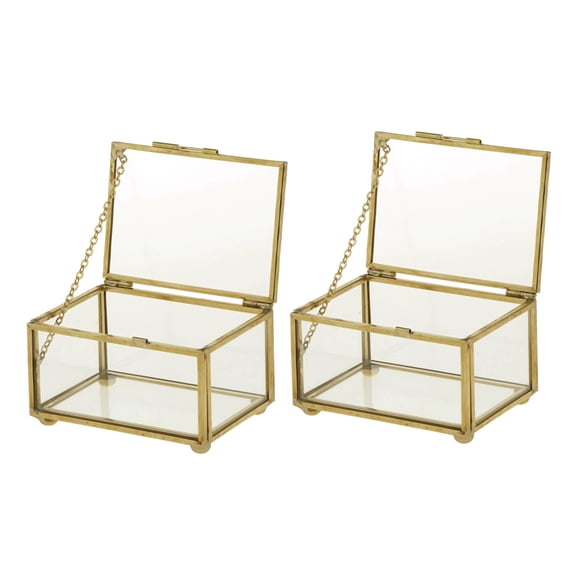 2X Geometric Glass Style Jewelry Box Table Container for Displaying Jewelry Keepsakes Home Decoration Plants Container,2 Piece * Terrarium Box,gold & transparent
