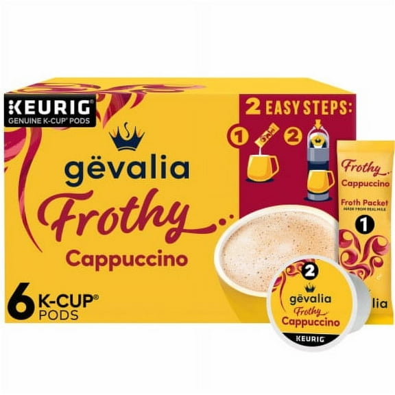 2X - Gevalia Frothy Cappuccino 2-Step K-Cup Espresso Pods with Cappuccino Froth Packets