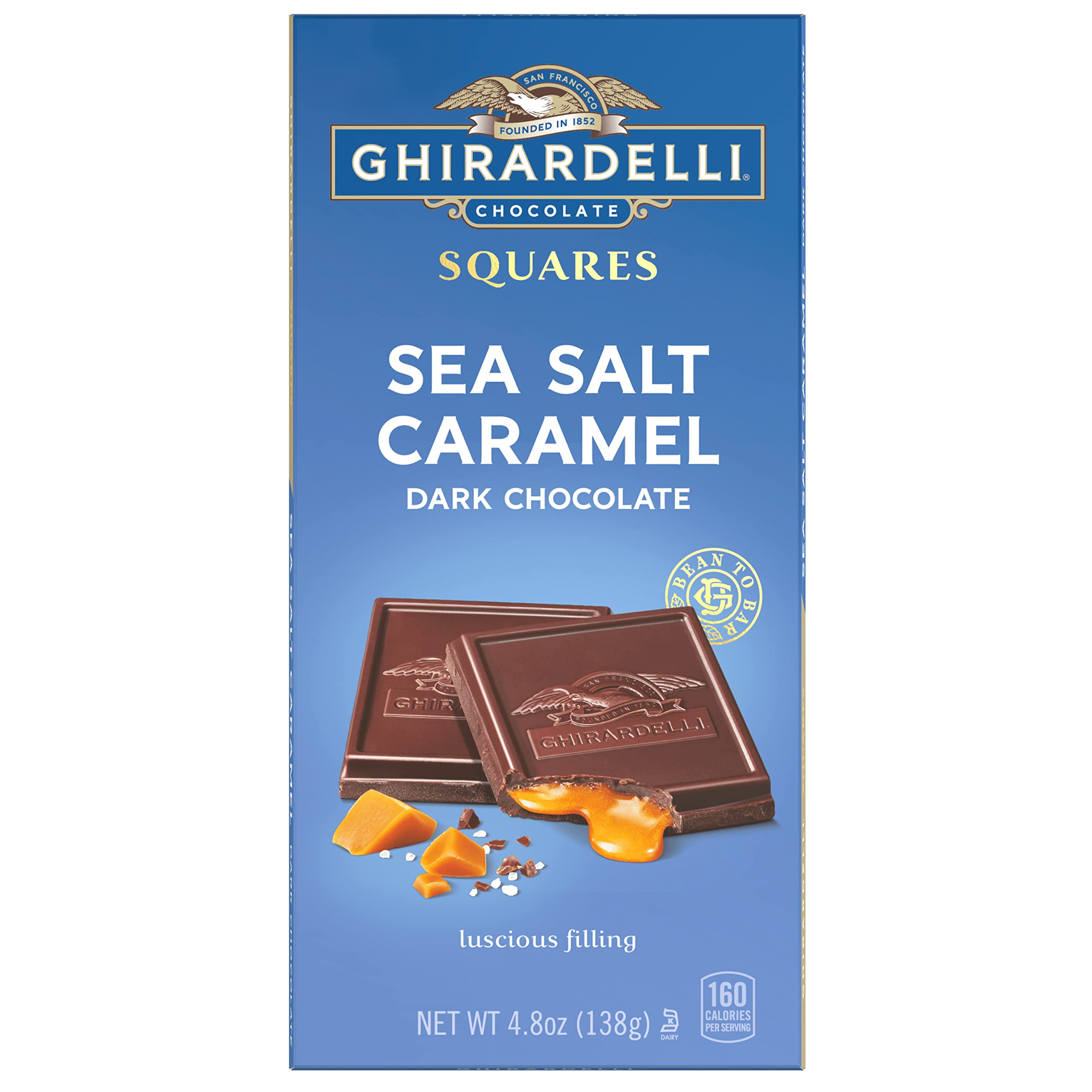 2X - Ghirardelli Sea Salt Caramel Dark Chocolate Squares Bar, 4.8 Oz Bar