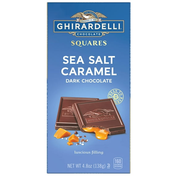 2X - Ghirardelli Sea Salt Caramel Dark Chocolate Squares Bar, 4.8 Oz Bar
