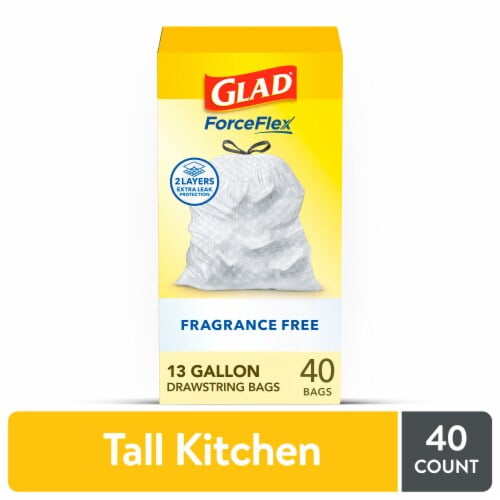 2X - Glad ForceFlex Tall Kitchen Drawstring Trash Bags 40 ct