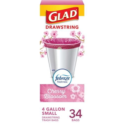 2X - Glad Small Drawstring Trash Bags - Cherry Blossom - 34ct/4 Gallon