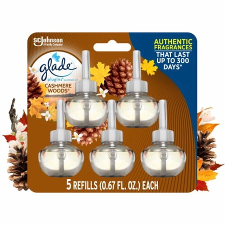 Glade PlugIns Scented Oil Refill Cashmere Woods, 3.35 fl oz, Pack of 5 5 ct / 0.67 fl oz - Pack of 2