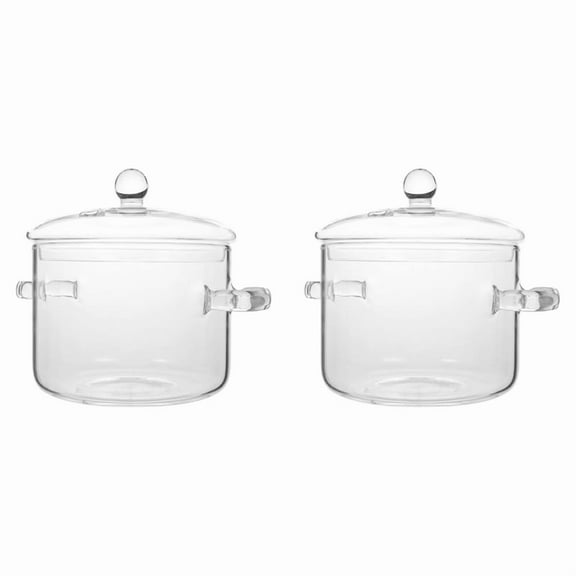 2X Glass Saucepan with Cover,Stovetop Cooking Pot with Lid and Handle Simmer Pot Clear Soup Pot High Borosilicate 1600ML