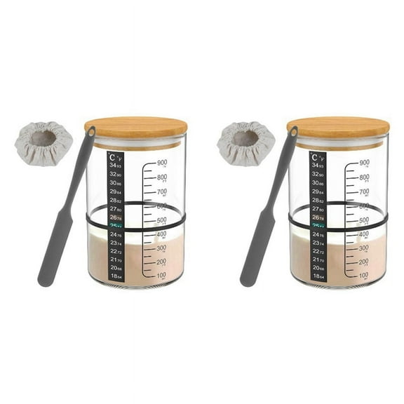 2X Glass Sourdough  Jar Fermentation Container Tank Wide Mouth Sourdough Jar for Kitchen Baking Food Storage