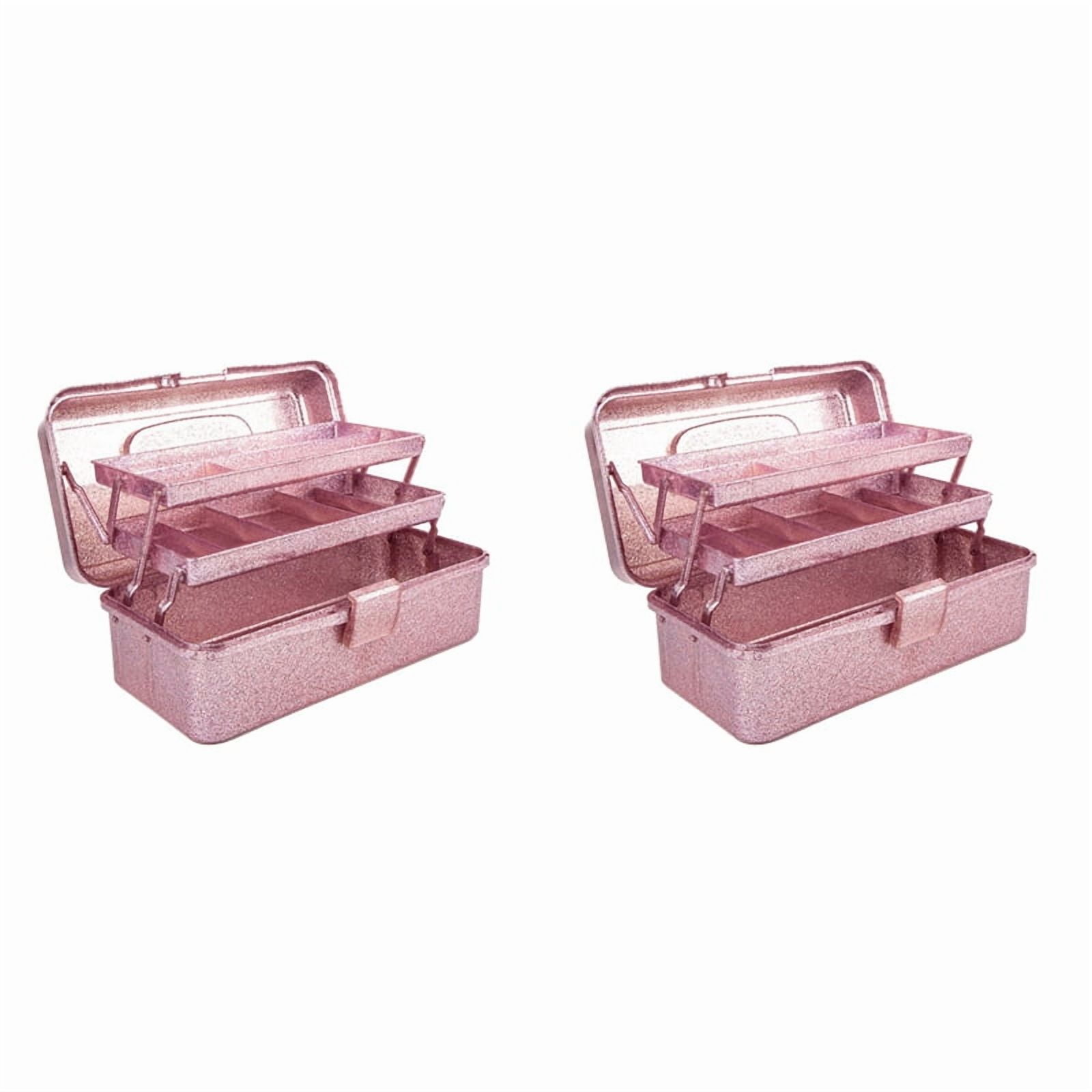 2X Glitter Pink & Craft Tool Storage Box,3-Layer Stackable Carry Tackle Box Sewing Box Organizer for Art