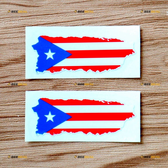 2X Glossy 3" Flag Map of Puerto Rico PR Decal Sticker Car Vinyl
