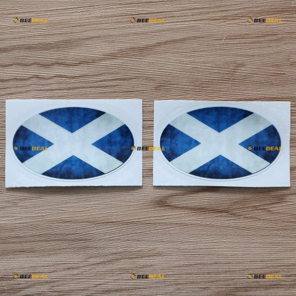 2X Glossy 3 Inches Scotland Scottish Flag Oval Decal Vinyl Sticker Car Laptop Window Distressed