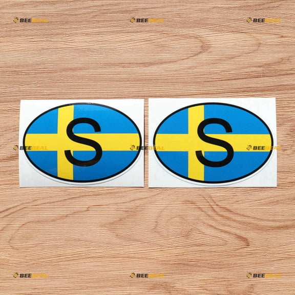 2X Glossy 3" Sweden S Oval Country Code Decal Sticker Swedish Flag Vinyl