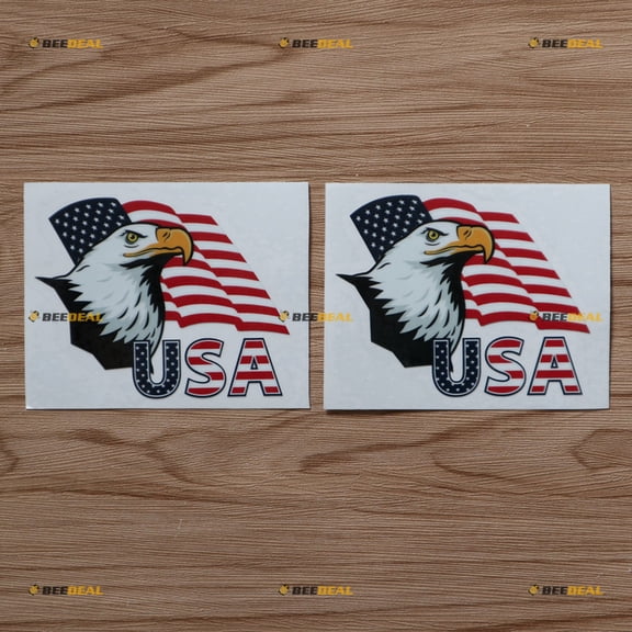 2X Glossy 4 Inches Bald Eagle USA American Flag Decal Vinyl Sticker Car Laptop Window