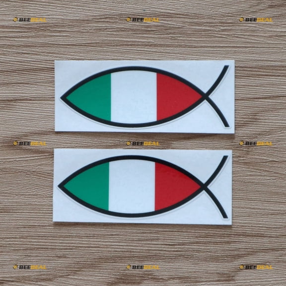 2X Glossy 4" Jesus Fish Italy Italian Flag Decal Sticker Car Vinyl Italia