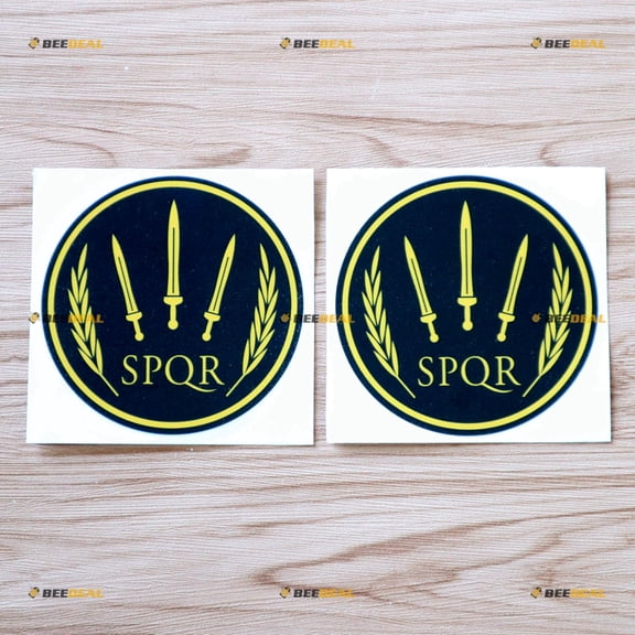 2X Glossy 4" SPQR Ancient Rome Sword Round Decal Sticker Car Vinyl