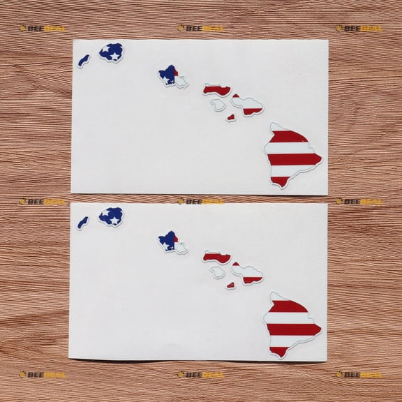 2X Glossy 6 Inches Hawaii HI USA American Flag Map Outline Decal Vinyl Sticker Car Laptop Window